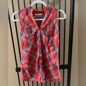 Maurices Red and Blue Plaid Sleeveless Shirt